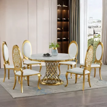 Product image showing the white gold side chairs