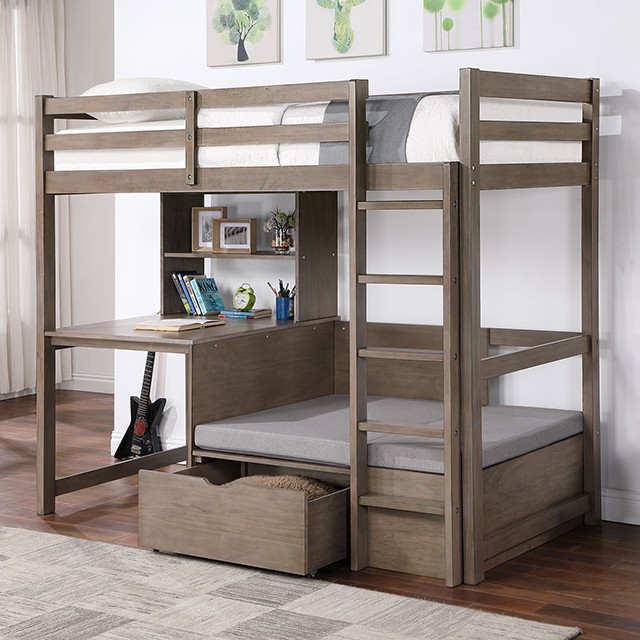 Callistus Twin/Workstation Youth Loft Bed With Desk Cm-Bk828Gy By Furniture Of America | Mobilia Cleopatra 3 Youth Loft Bed With Desk