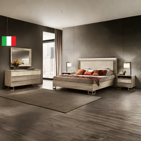 High Gloss Lacquer Luce Light Bedroom Set with Light
