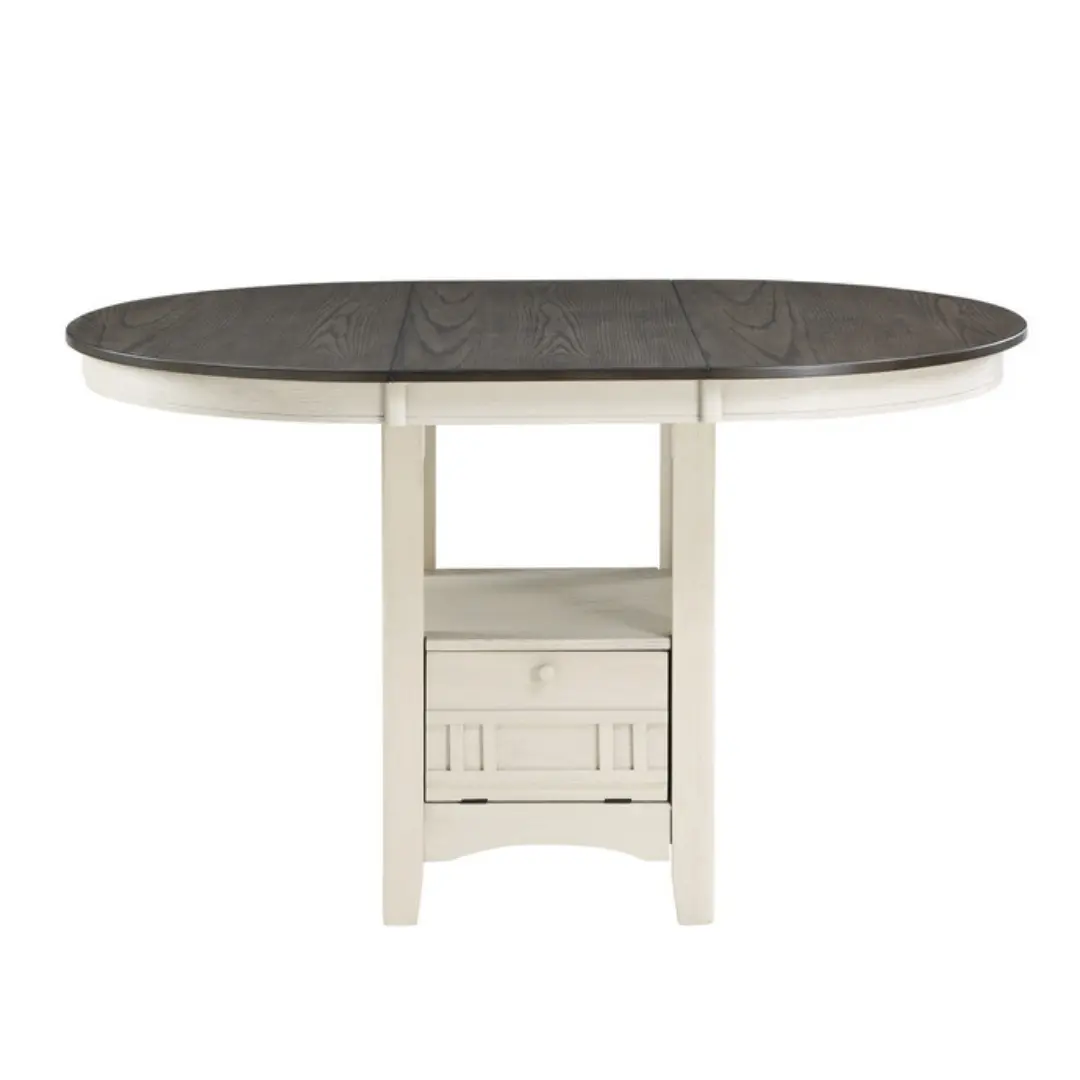 White Junipero Collection Rd/Oval Counter Height Table, Oak Veneer By Homelegance | Mobilia Cleopatra 3 White Junipero Collection Rd/Oval Counter Height Table, Oak Veneer By Homelegance - Image 1