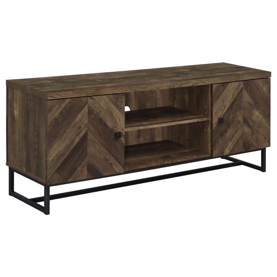 Myles 2-Door Tv Console With Adjustable Shelves Rustic Oak Herringbone 736052 By Coaster Furniture | Mobilia Cleopatra 3 Myles 2-door TV Console with Adjustable Shelves Rustic Oak Herringbone 736052 by Coaster Furniture - Image 1