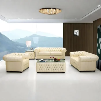 Full Ivory Leather Living Room Set