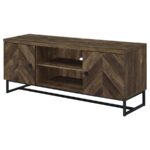Myles 2-door TV Console with Adjustable Shelves Rustic Oak Herringbone 736052 by Coaster Furniture - Image 3
