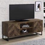 Myles 2-door TV Console with Adjustable Shelves Rustic Oak Herringbone 736052 by Coaster Furniture - Image 7