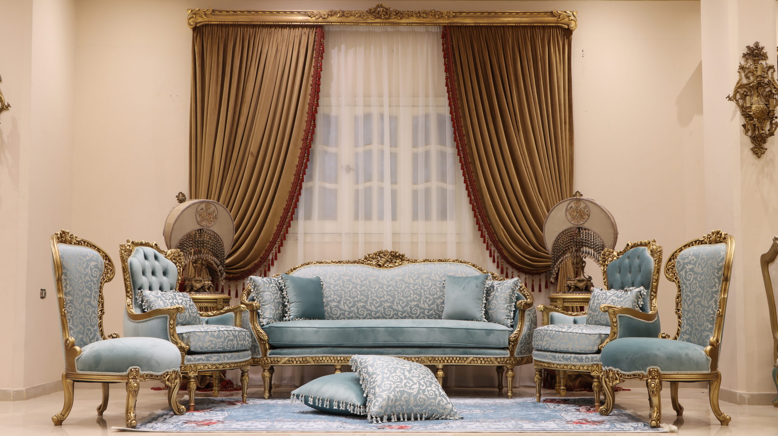 Handmade Moonlight Blue 5 Pcs Sofa Set | Mobilia Cleopatra 3 Blue sofa Living Room