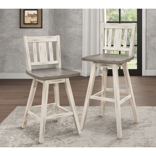 Distressed gray and White Vertical Slat back Amsonia Collection Pub Counter Height Chair By Homelegance - Image 4