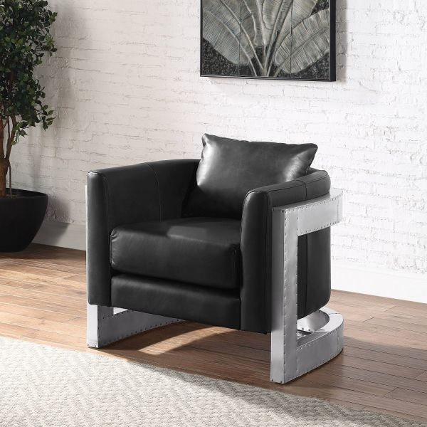 Black Leather Betla Accent Chair Ac01986 By Acme | Mobilia Cleopatra 3 Aluminum Betla Accent Chair