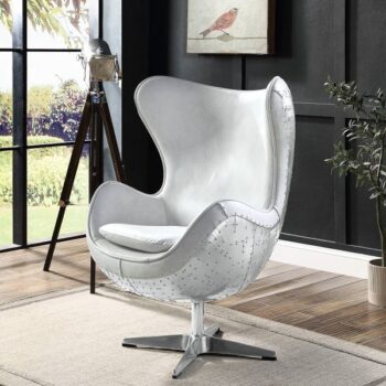White Leather & Aluminum Brancaster Accent Chair
