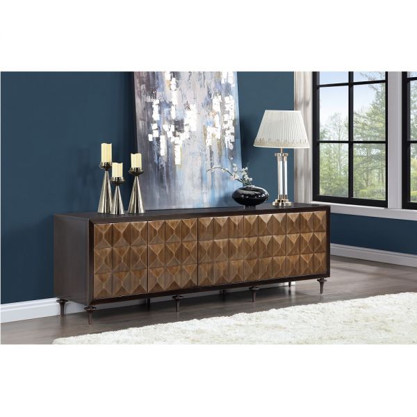 Forged Bronze & Espresso Finish Diya Console Cabinet Ac02503 By Acme | Mobilia Cleopatra 3 Bronze & Espresso Diya Console Cabinet
