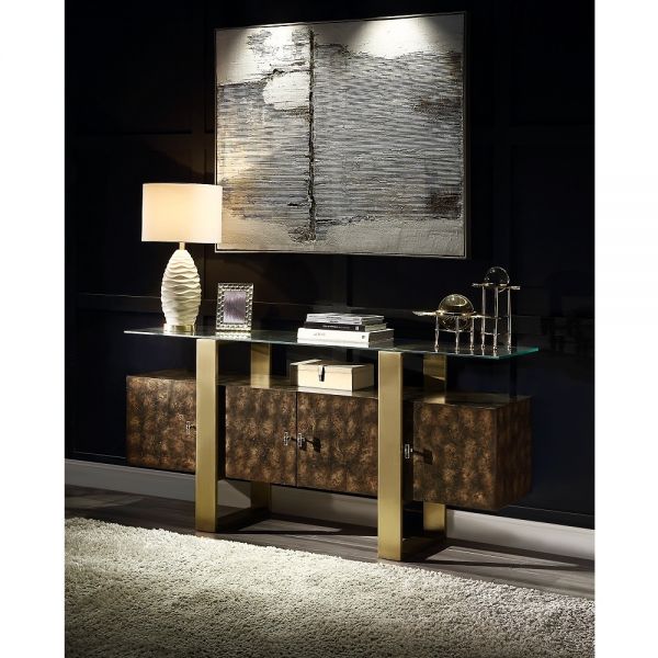 Brown Mabyn Console Cabinet Ac01923 By Acme | Mobilia Cleopatra 3 Brass & Brown Console Cabinet