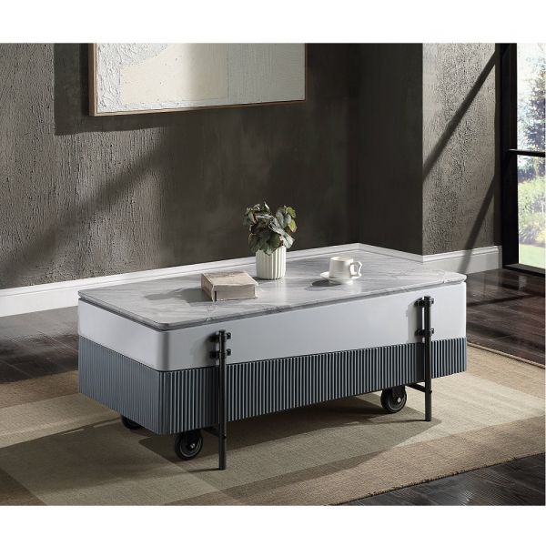 Gray & White High Gloss Finish Wilkins Coffee Table W/Lift Top Lv02187 By Acme | Mobilia Cleopatra 3 Gray & White Coffee Table With Lift Top