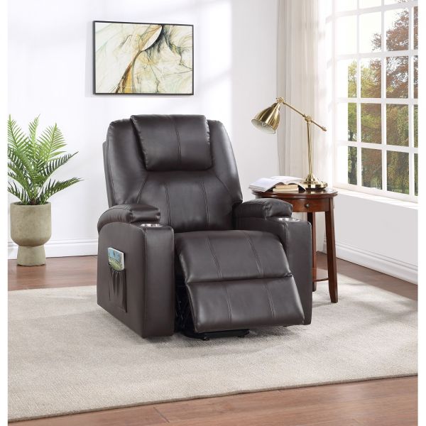 Brown Leather Aire Evander Power Lift Recliner By Acme | Mobilia Cleopatra 3 Brown Leather Aire Power Lift Recliner
