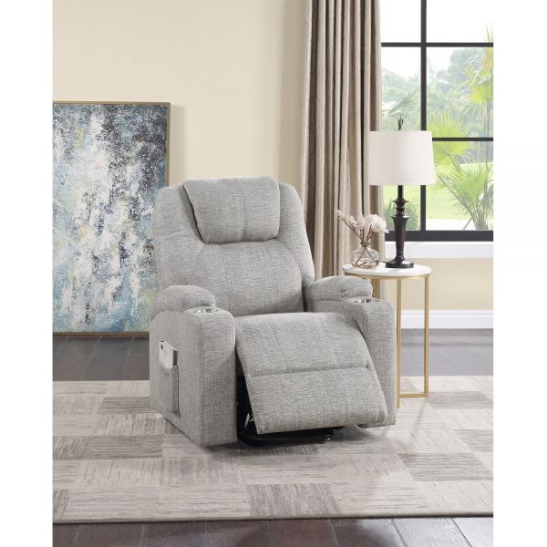 Recliner With Power Lift & Massage In Light Gray Chenille Lv02180 By Acme | Mobilia Cleopatra 3 Gray Chenille Power Lift Recliner