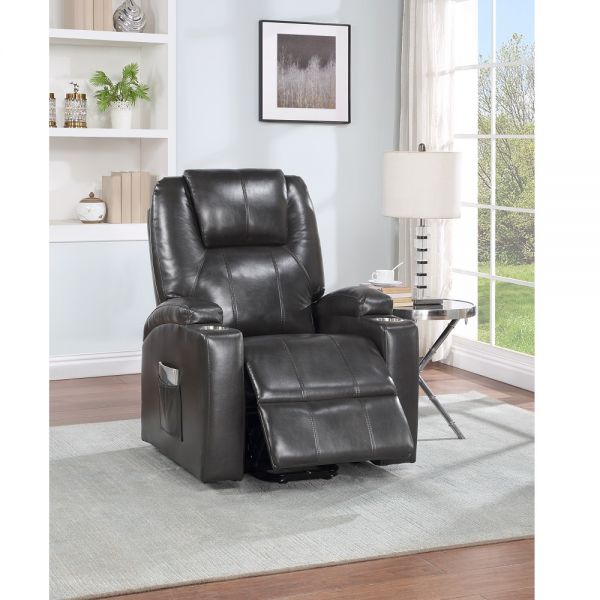 Gunmetal Leather Evander Recliner W/Power Lift & Massage Lv02182 By Acme | Mobilia Cleopatra 3 Leather Aire Power Lift Recliner