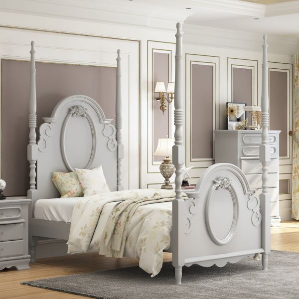 Gray Flora Bed W/Poster By Acme | Mobilia Cleopatra 3 Gray Bed With Poster