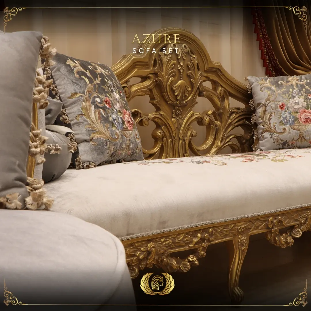 Handmade Azure Gray Gold Sofa | Mobilia Cleopatra 3 Azure Sofa Set (9)