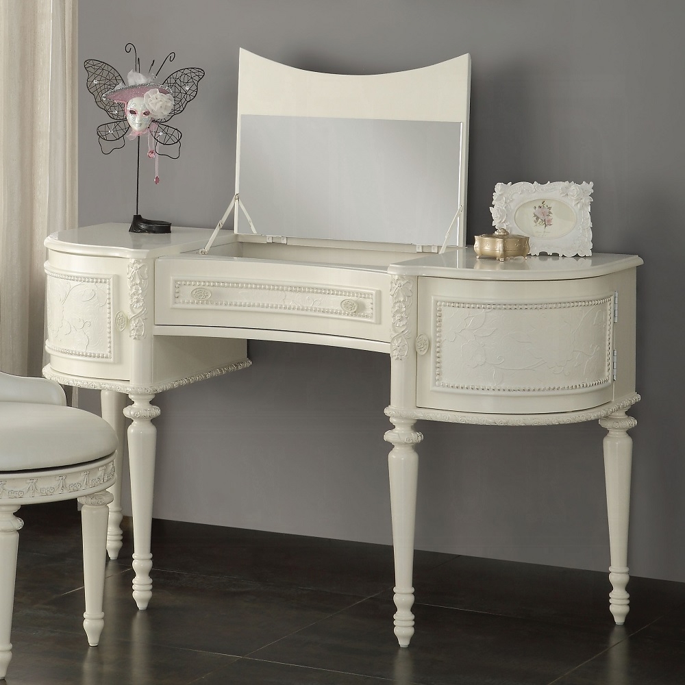 Ivory Dorothy Vanity Desk & Mirror Bd02271 By Acme | Mobilia Cleopatra 3 Ivory Vanity Desk & Mirror