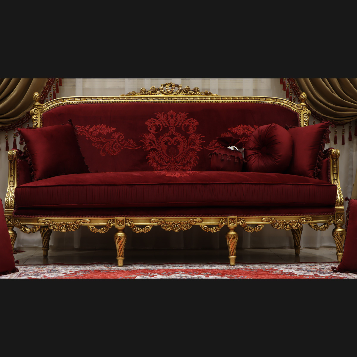 Handmade Coral Red Sofa | Mobilia Cleopatra 3 Handmade Coral Red Sofa - Image 1