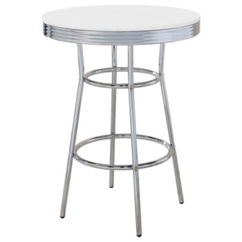 Theodore Round Bar Table Chrome and Glossy White 2300 By Coaster Furniture