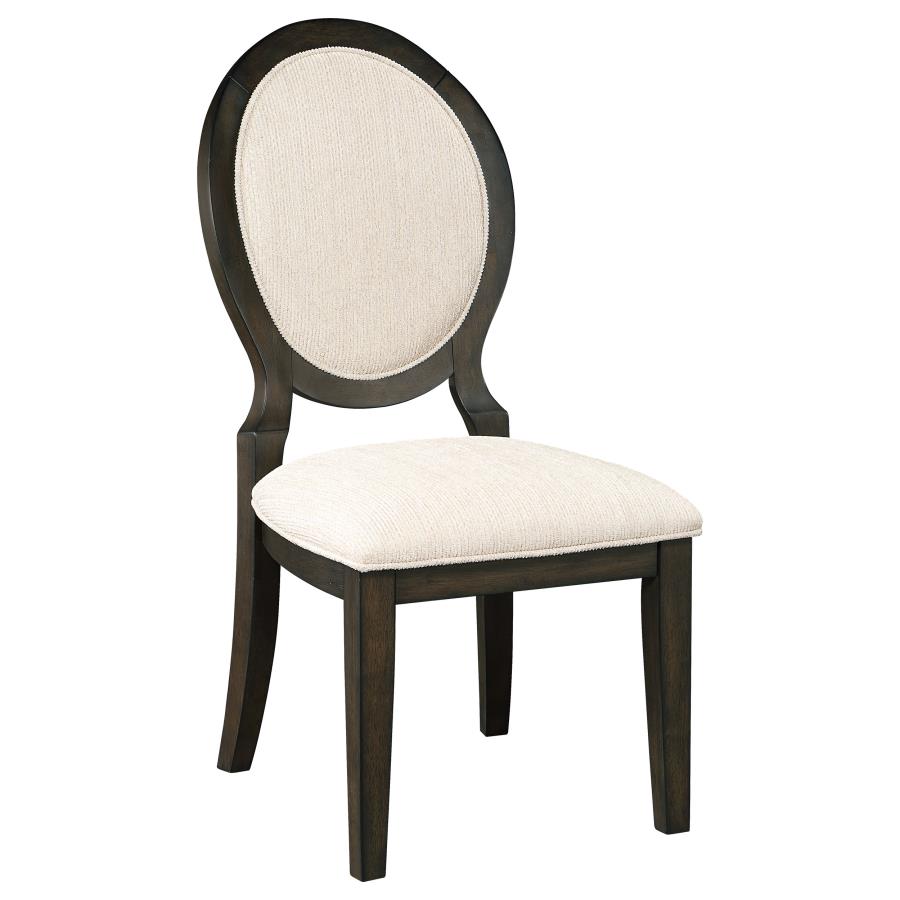 Twyla Upholstered Dining Chairs With Oval Back Set Of 2 Cream And Dark Cocoa By Coaster Furniture | Mobilia Cleopatra 3 Twyla Upholstered Dining Chairs with Oval Back Set of 2 Cream and Dark Cocoa by Coaster Furniture - Image 1