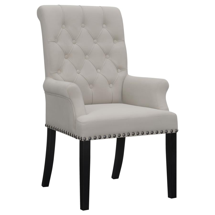 Upholstered Tufted Arm Chair Sand With Nailhead Trim By Coaster Furniture | Mobilia Cleopatra 3 Upholstered Tufted Arm Chair Sand with Nailhead Trim by Coaster Furniture - Image 1