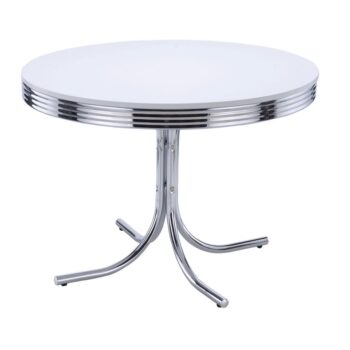 Retro Round Dining Table Glossy White and Chrome by Coaster Furniture