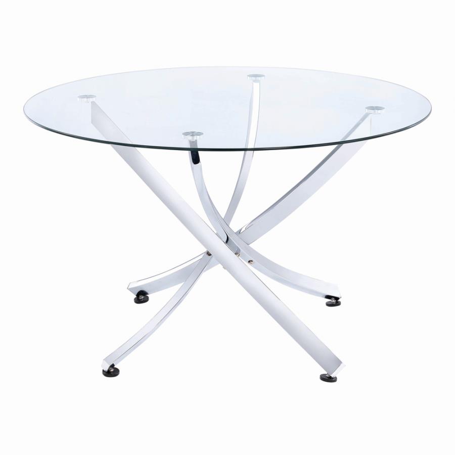 Beckham Round Dining Table Chrome And Clear By Coaster Furniture | Mobilia Cleopatra 3 Beckham Round Dining Table Chrome and Clear by Coaster Furniture - Image 1