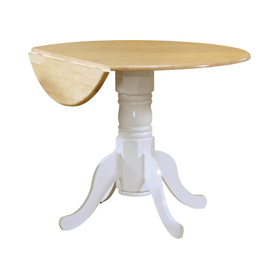 Drop Leaf Round Dining Table Natural Brown And White By Coaster Furniture | Mobilia Cleopatra 3 Drop Leaf Round Dining Table Natural Brown and White by Coaster Furniture - Image 1