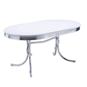Retro Oval Dining Table Glossy White and Chrome by Coaster Furniture