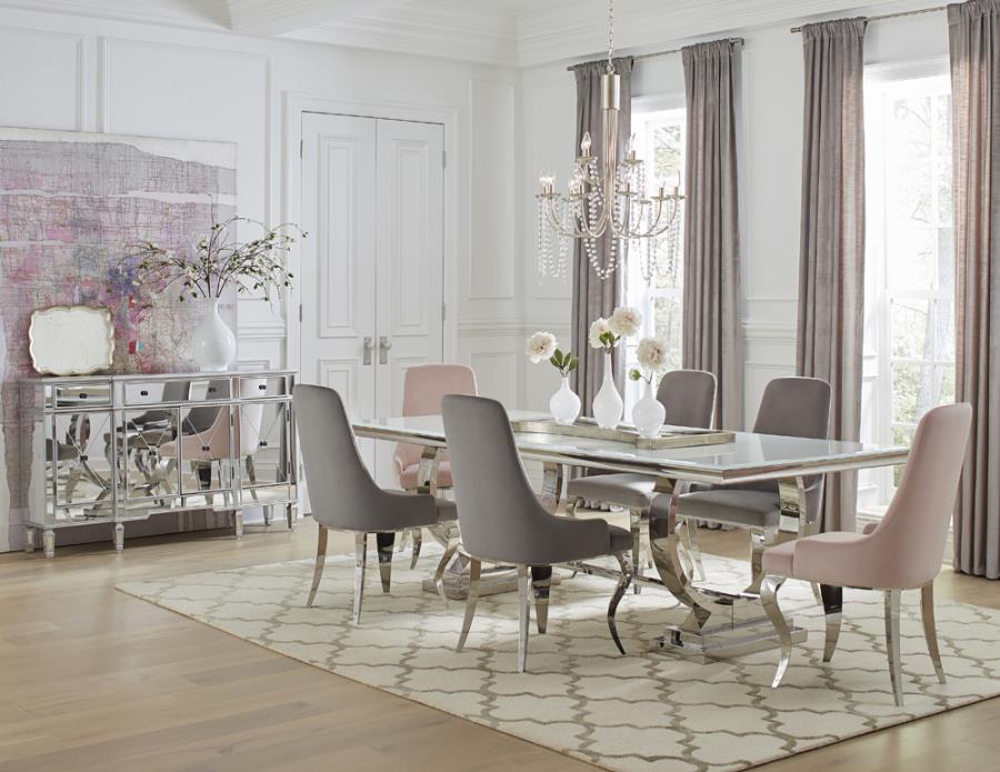 Antoine Rectangle Dining Table White And Chrome By Coaster Furniture | Mobilia Cleopatra 3 Antoine Rectangle Dining Table White and Chrome by Coaster Furniture - Image 1