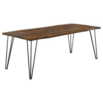 Neve Live-edge Dining Table with Hairpin Legs Sheesham Grey and Gunmetal by Coaster Furniture