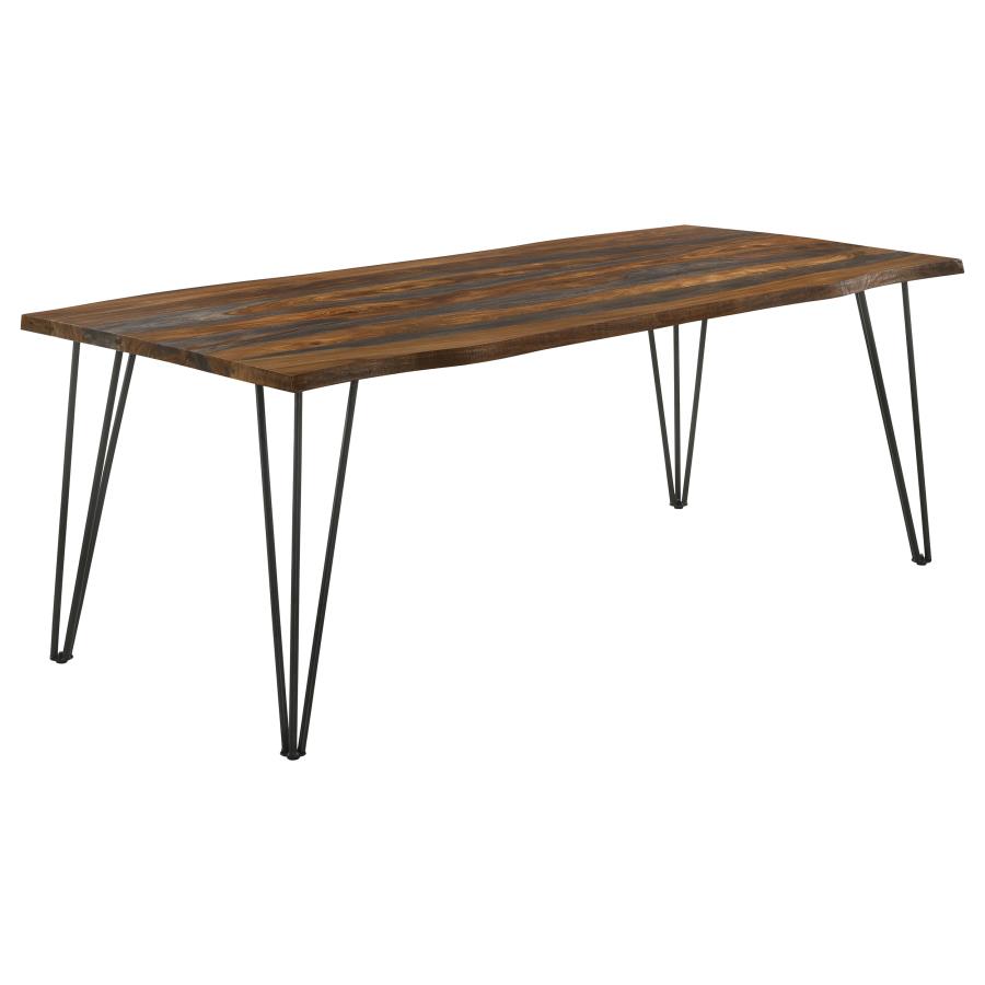 Neve Live-Edge Dining Table With Hairpin Legs Sheesham Grey And Gunmetal By Coaster Furniture | Mobilia Cleopatra 3 Neve Live-edge Dining Table with Hairpin Legs Sheesham Grey and Gunmetal by Coaster Furniture - Image 1