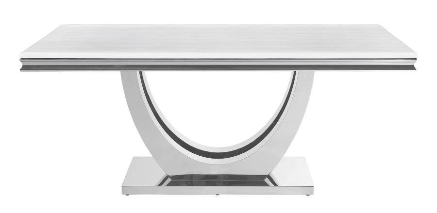 Kerwin Rectangle Faux Marble Top Dining Table White And Chrome By Coaster Furniture | Mobilia Cleopatra 3 Kerwin Rectangle Faux Marble Top Dining Table White and Chrome by Coaster Furniture - Image 1