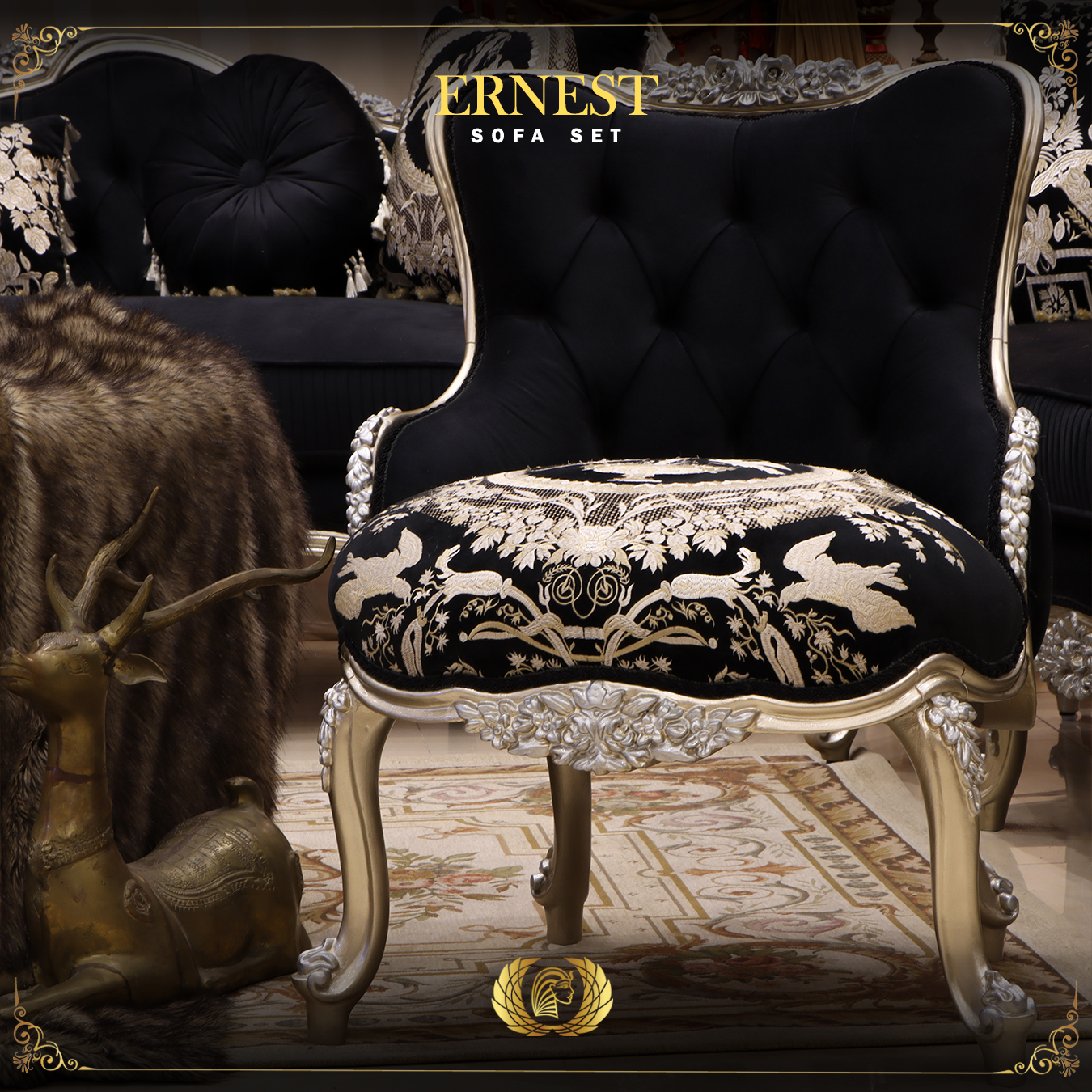 Handmade Ernest Black Silver Stool | Mobilia Cleopatra 3 Ernest-armchair.