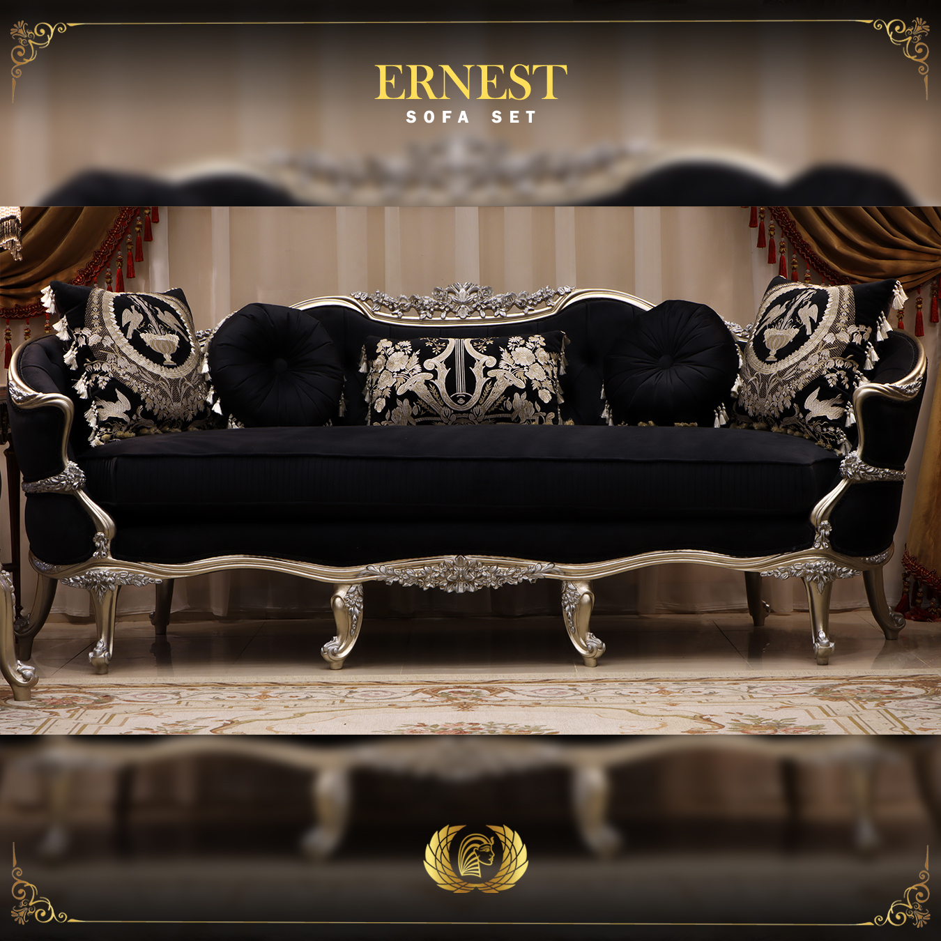 Handmade Ernest Black Silver Sofa | Mobilia Cleopatra 3 Ernest sofa