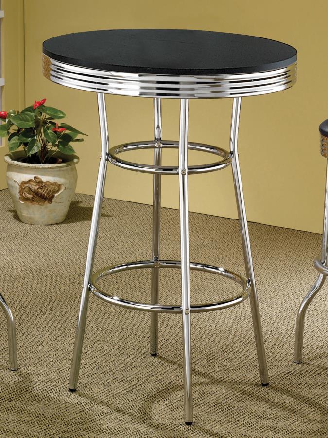 Theodore Round Bar Table Black And Chrome 2405 By Coaster Furniture | Mobilia Cleopatra 3 Theodore Round Bar Table Black and Chrome 2405 By Coaster Furniture - Image 1