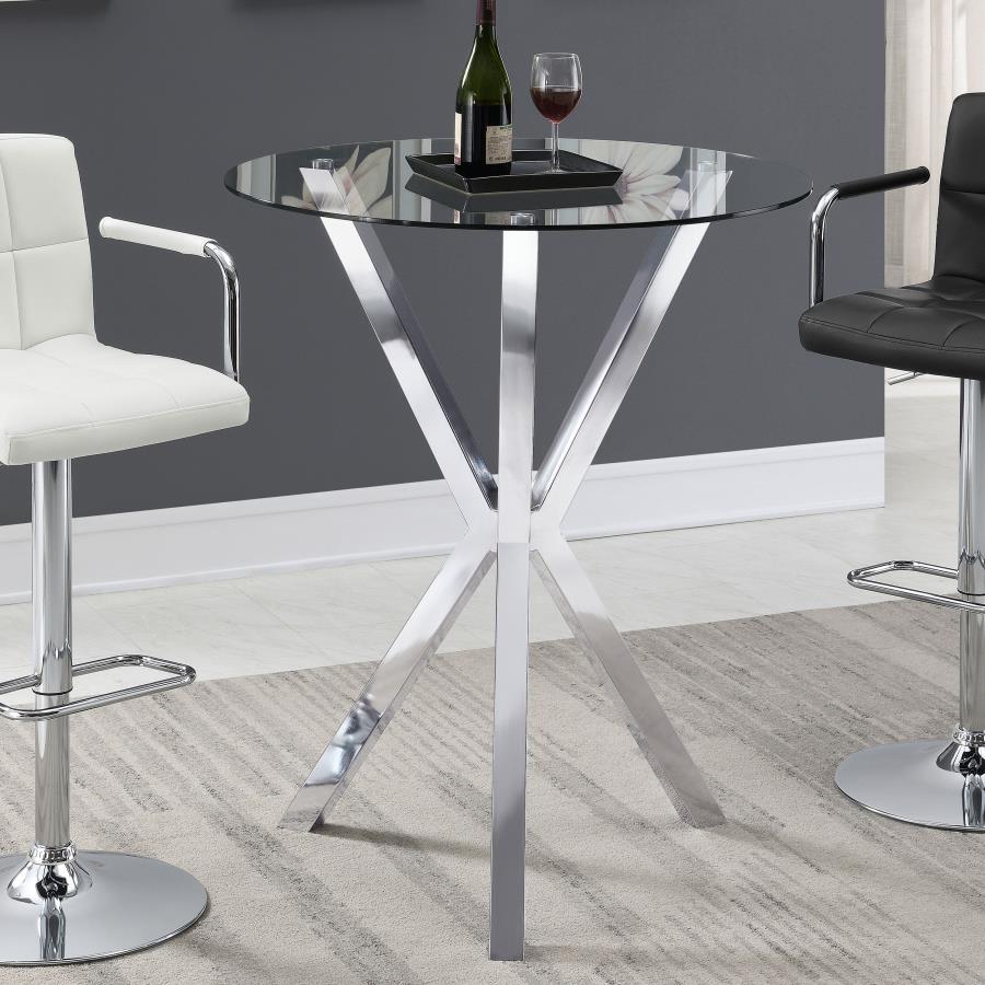 Denali Round Glass Top Bar Table Chrome 100186 By Coaster Furniture | Mobilia Cleopatra 3 Denali Round Glass Top Bar Table Chrome 100186 By Coaster Furniture - Image 1