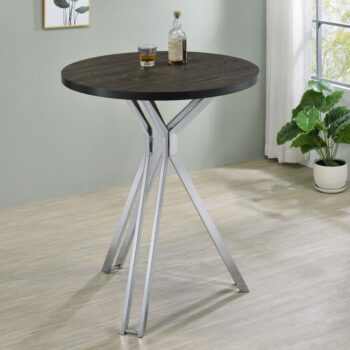 Edgerton Round Wood Top Bar Table Dark Oak and Chrome 183131 By Coaster Furniture