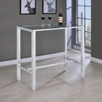 Tolbert Bar Table with Glass Top Chrome 104873 By Coaster Furniture