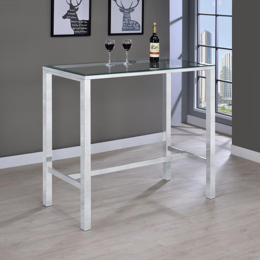 Tolbert Bar Table With Glass Top Chrome 104873 By Coaster Furniture | Mobilia Cleopatra 3 Tolbert Bar Table with Glass Top Chrome 104873 By Coaster Furniture - Image 1