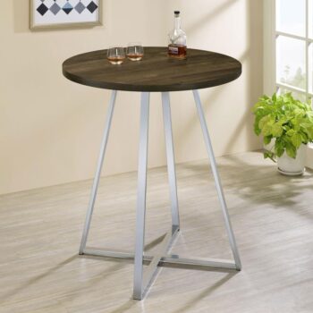 Burkhart Sled Base Round Bar Table Brown Oak and Chrome 183516 By Coaster Furniture