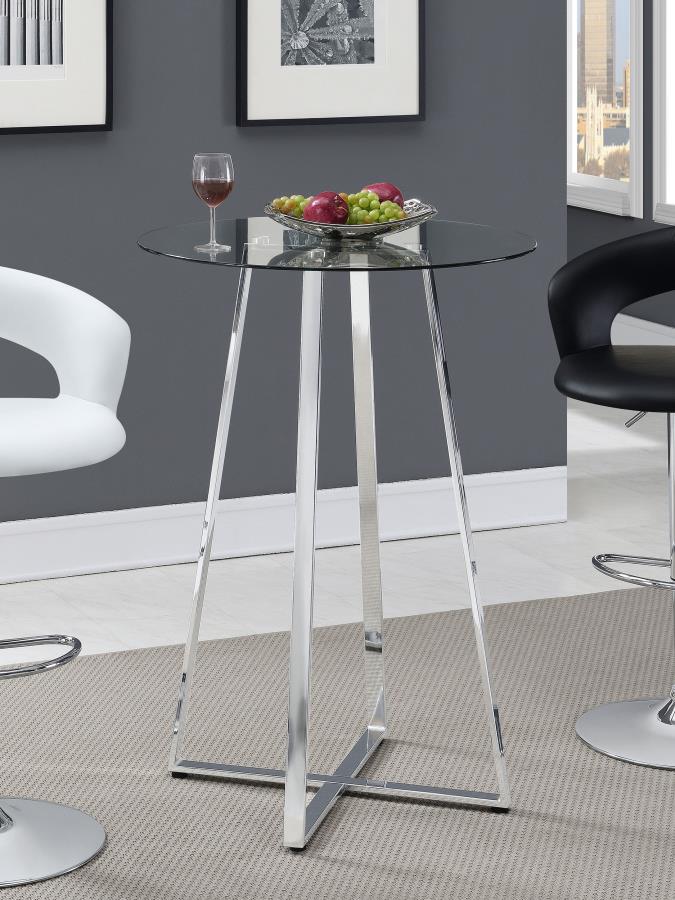 Zanella Glass Top Bar Table Chrome 100026 By Coaster Furniture | Mobilia Cleopatra 3 Zanella Glass Top Bar Table Chrome 100026 By Coaster Furniture - Image 1