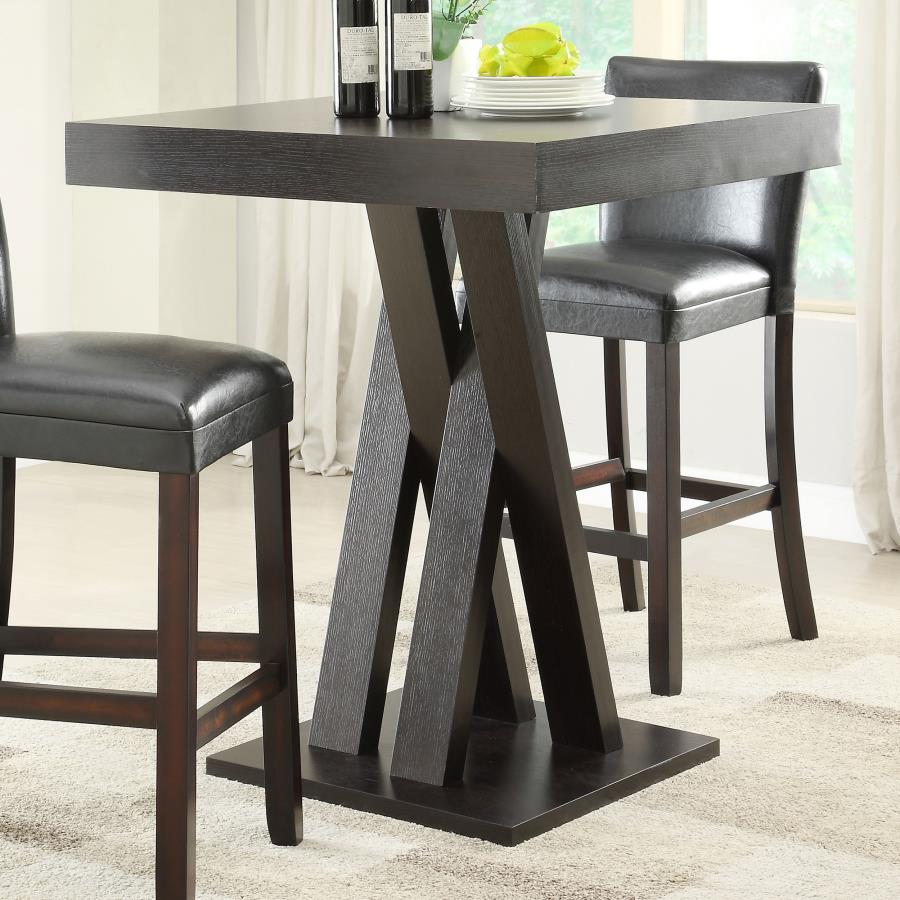 Freda Double X-Shaped Base Square Bar Table Cappuccino 100520 By Coaster Furniture | Mobilia Cleopatra 3 Freda Double X-shaped Base Square Bar Table Cappuccino 100520 By Coaster Furniture - Image 1