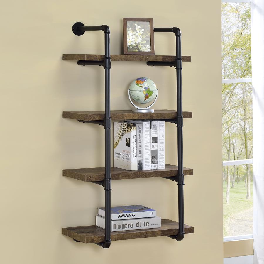 Elmcrest 24-Inch Wall Shelf Black And Rustic Oak 804426 By Coaster Furniture | Mobilia Cleopatra 3 Elmcrest 24-inch Wall Shelf Black and Rustic Oak 804426 By Coaster Furniture - Image 1