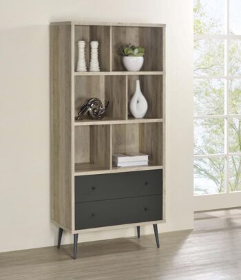 Maeve 3-shelf Engineered Wood Bookcase with Drawers Antique Pine and Grey 801923 By Coaster Furniture