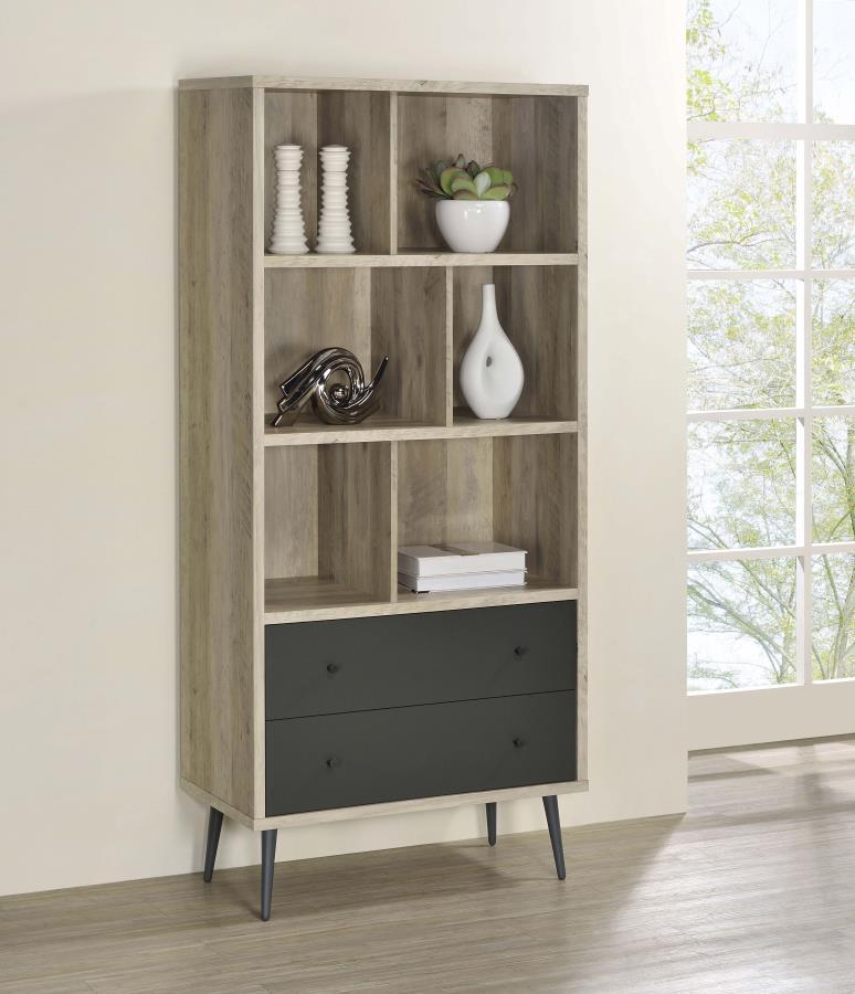 Maeve 3-Shelf Engineered Wood Bookcase With Drawers Antique Pine And Grey 801923 By Coaster Furniture | Mobilia Cleopatra 3 Maeve 3-shelf Engineered Wood Bookcase with Drawers Antique Pine and Grey 801923 By Coaster Furniture - Image 1