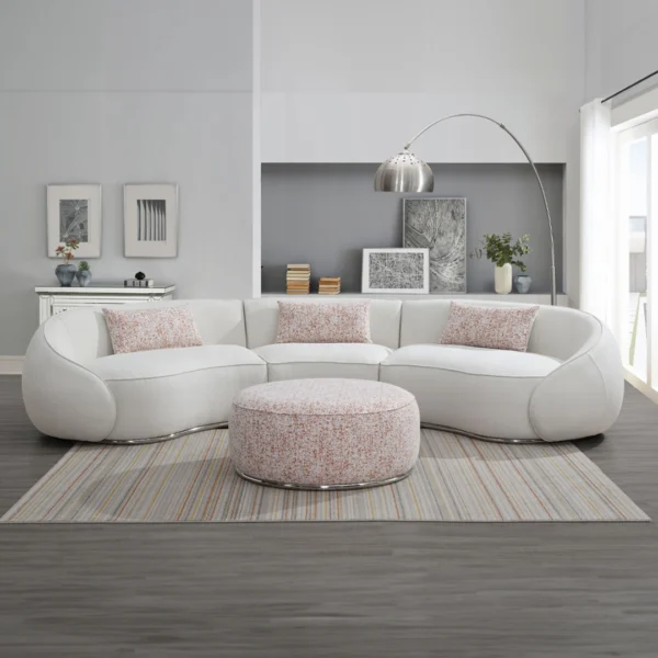 Sahara Beige Boucle Sectional Sofa With 3 Pillows By ACME - Image 2