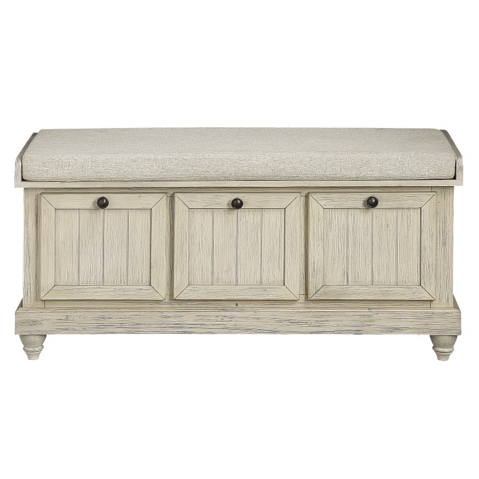 Distressed White Beige Woodwell Collection Bench By Homelegance | Mobilia Cleopatra 3 Woodwell Collection
