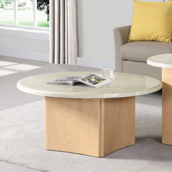 Oak Finish Qwin End Table W/Marble Top Lv03005 By Acme | Mobilia Cleopatra 3 End Table