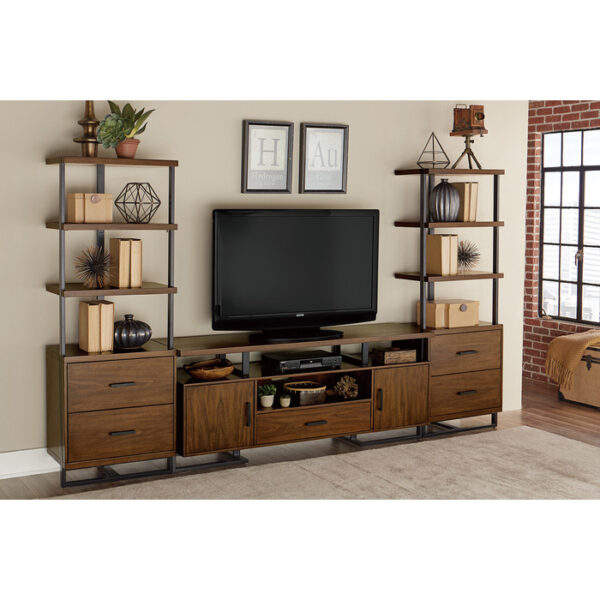 Walnut finish and rustic black metal finish Sedley Collection Bookcase By homelegnace - Image 2